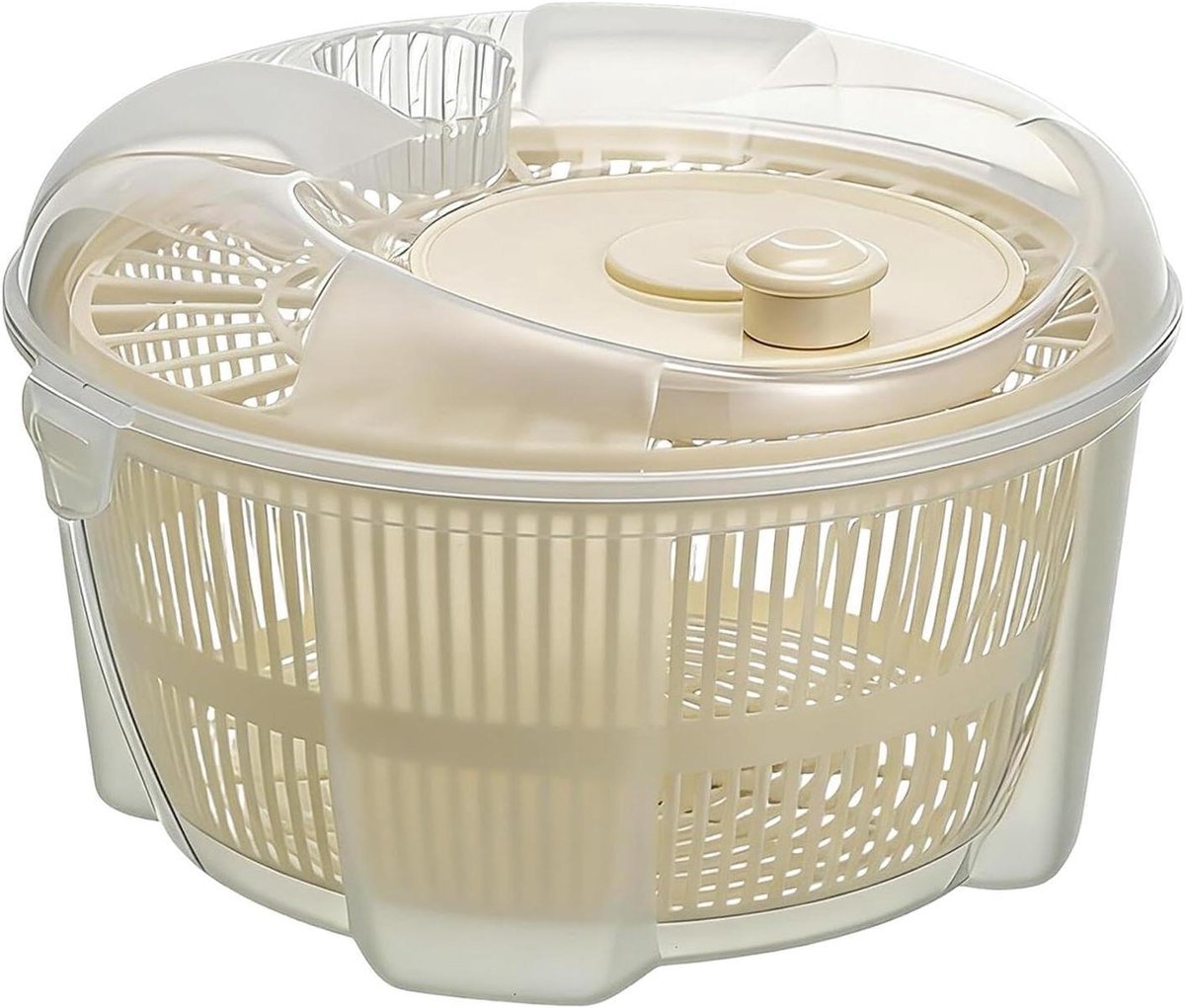Saladespinner - Groentedroger - Snel Salade Drogen - Handmatige Zwengel - 400 ml - Wit