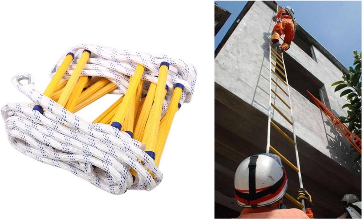 Reddingsladder - Klimtouw ladder - Veilige Evacuatie - Moeilijk Ontvlambaar Nylon - 30 Meter - Zwart