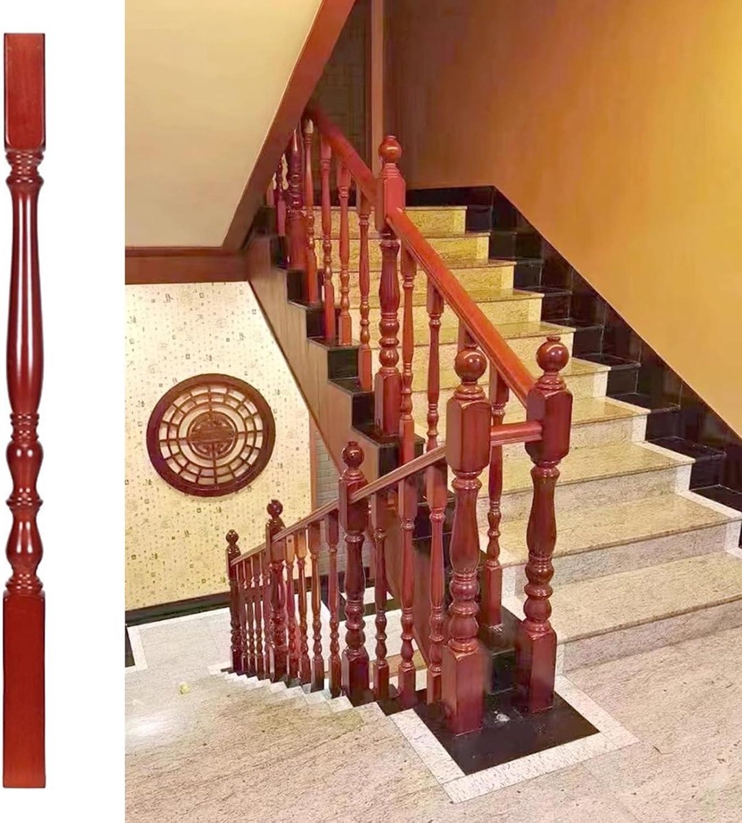 Houten trapleuning paal - Spindel baluster - Trap versieren - Massief hardhout - 95 cm lengte - Roodbruin