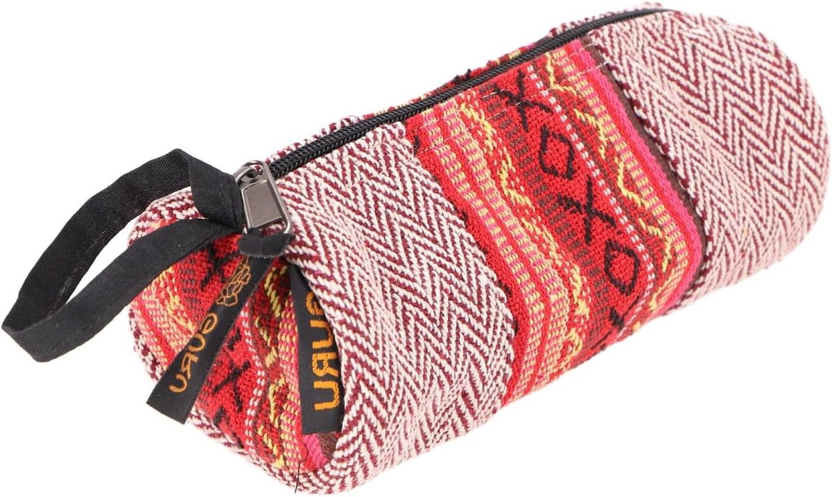 Etui Tas - Opbergzakje - Schrijfgerei Opbergen - Handgemaakt Geweven Stof - 7x20x7cm - Rood