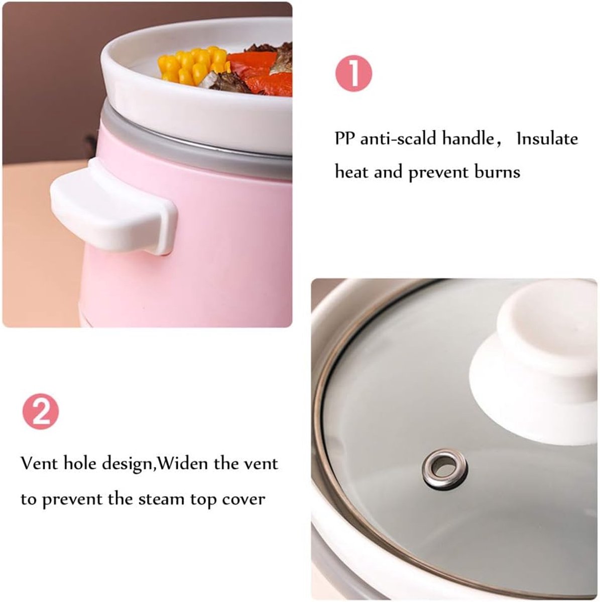 Elektrische Kookpan - Multicooker Stoofpan - Langzaam Koken - 95 Uur Timer - 12 Liter - Roze – foto 6