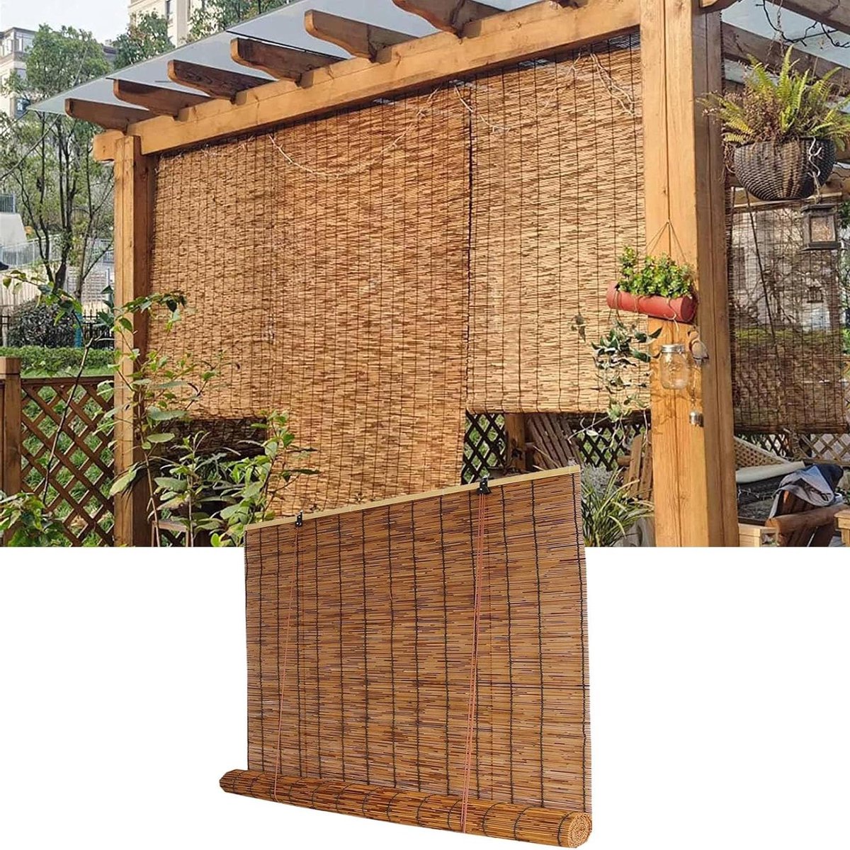 Bamboe Rolgordijn - Natuurlijk Zonnescherm - Privacy Creëren - Handgeweven Stijl - 140x180