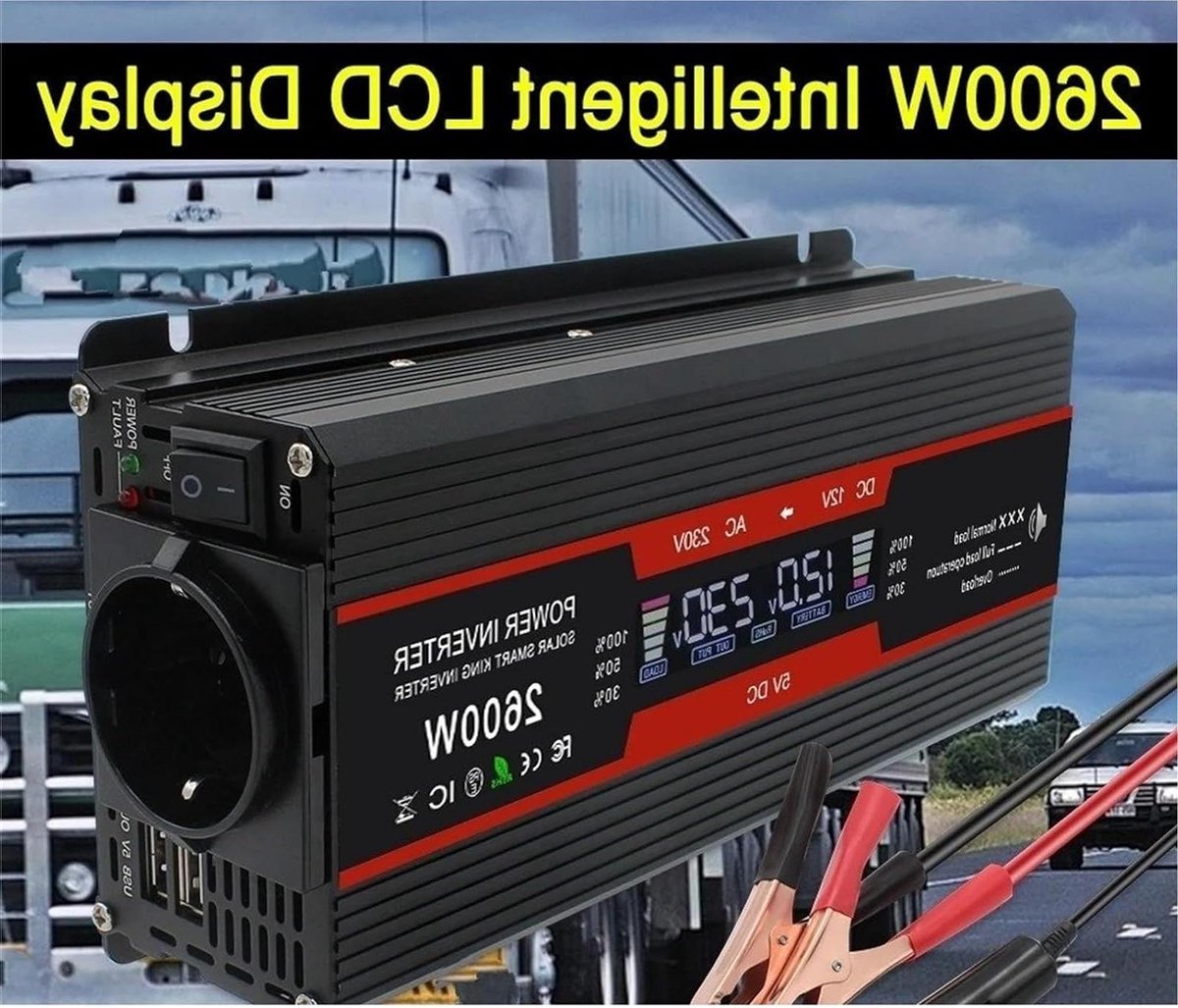 Stroomomvormer Auto - DC naar AC - Energie Onderweg - LCD Scherm - 1500W - Zwart
