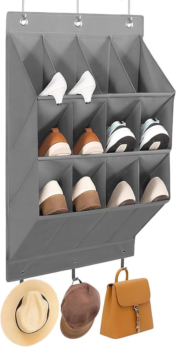 Deur Opberger - Opbergoplossing - Ruimte Besparen - 12 Transparante Vakken - 90 cm Hoog - Grijs