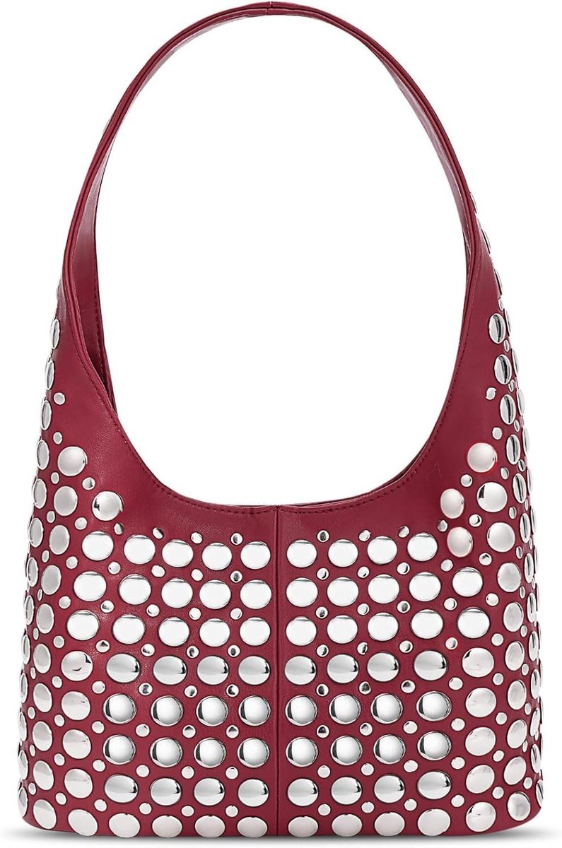 Schoudertas Dames - Hobo tas - Dagelijks gebruik - Trendy studs - 30 cm breed - Zwart