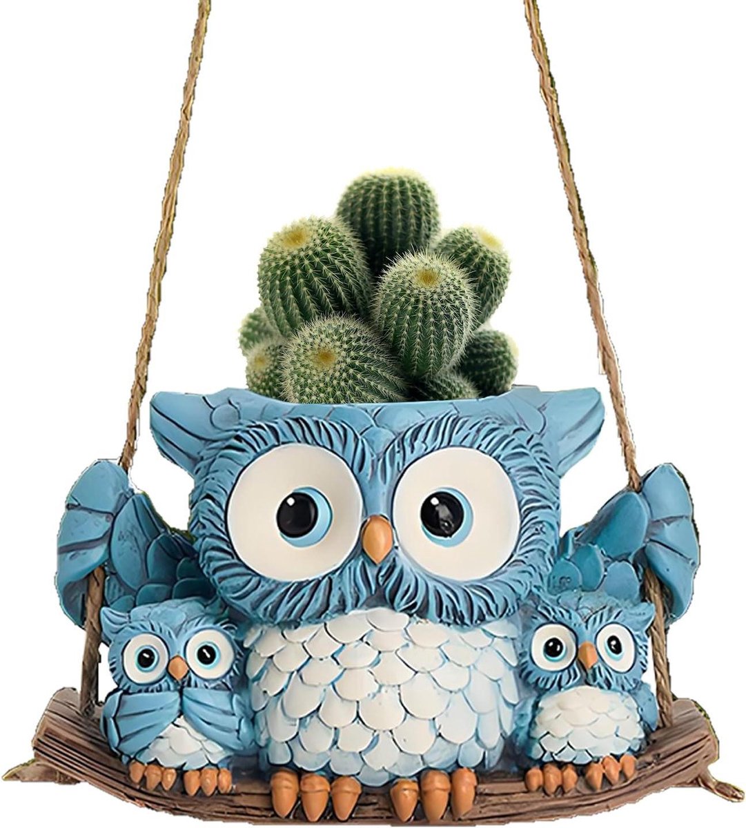 Uil plantenbak, grillige dierenplantenpot, schattige afwatering waterdichte hars creatieve
