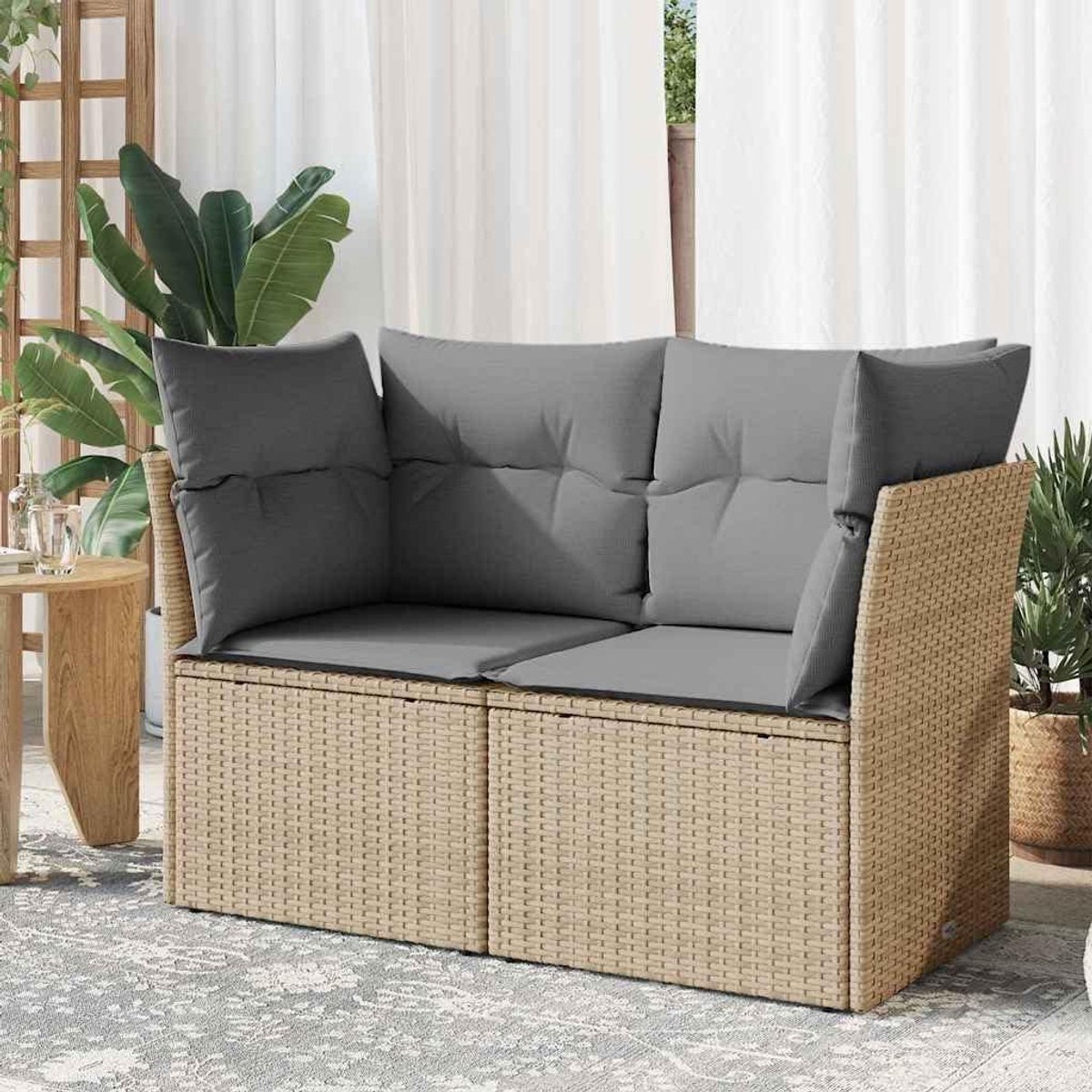Tuinbank met kussen - Balkonset lounge - Buiten ontspannen - Met opbergruimte - 124 cm breed - Beige