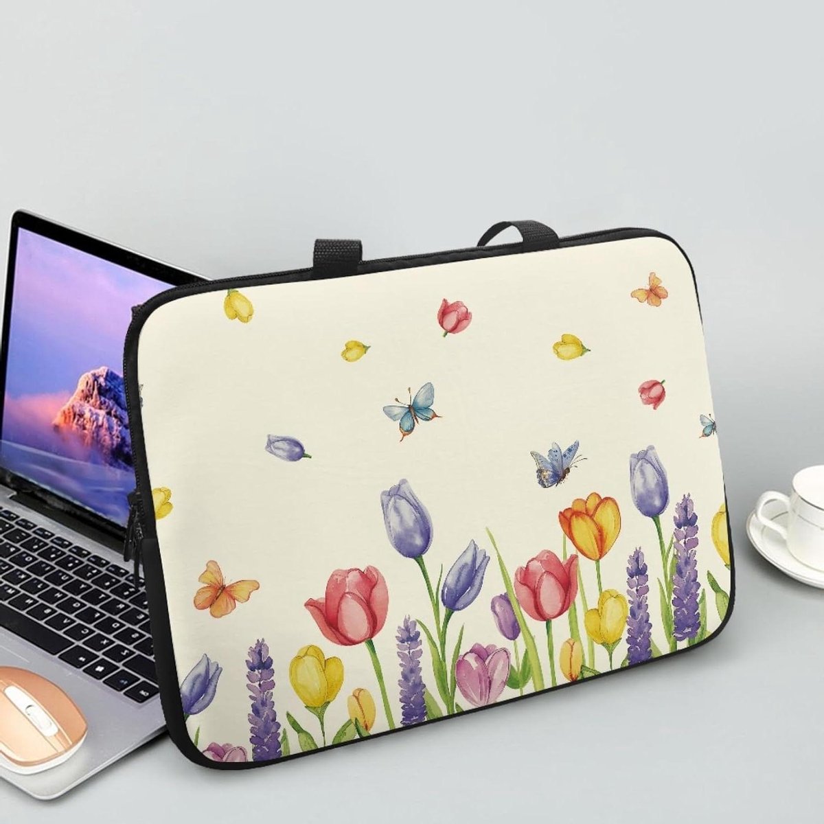 Laptoptas - Computerhoes - Veilig Vervoer - Waterdicht Polyester - 10-17 inch - Tulpenprint