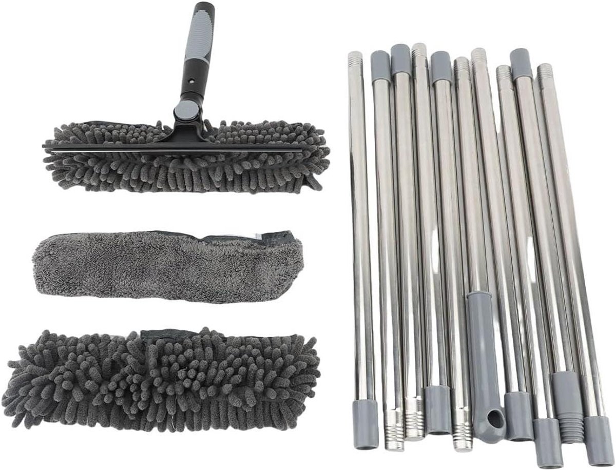 Raamwisser Set - Glasreiniger Dubbelzijdig - Ramen Schoonmaken - Uitschuifbare steel - 130 cm - Grijs