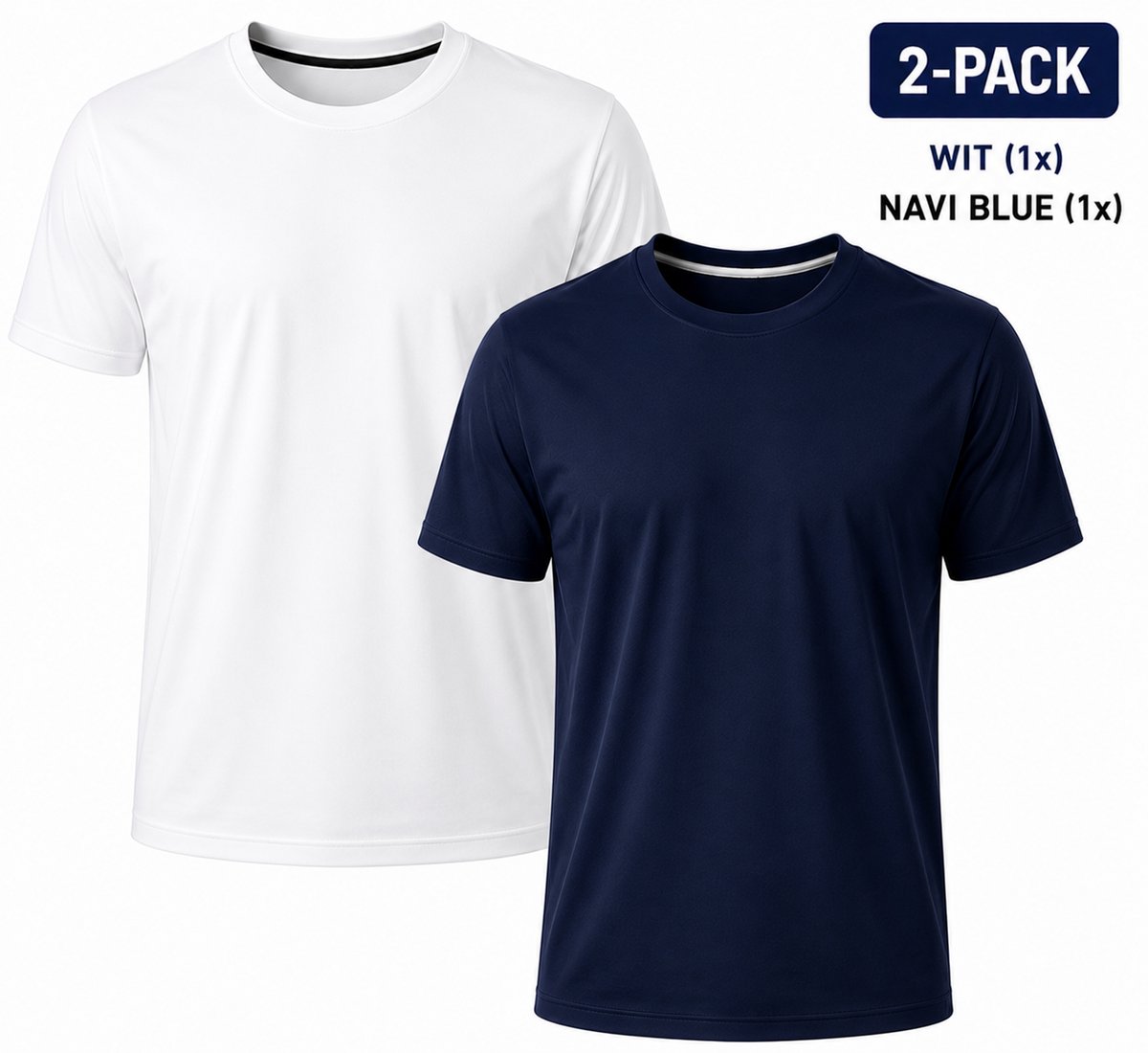 2-Pack - T-Shirts Heren - 100% Katoen - Wit, Navy Blauw - Comfort Fit - Maat 3XL