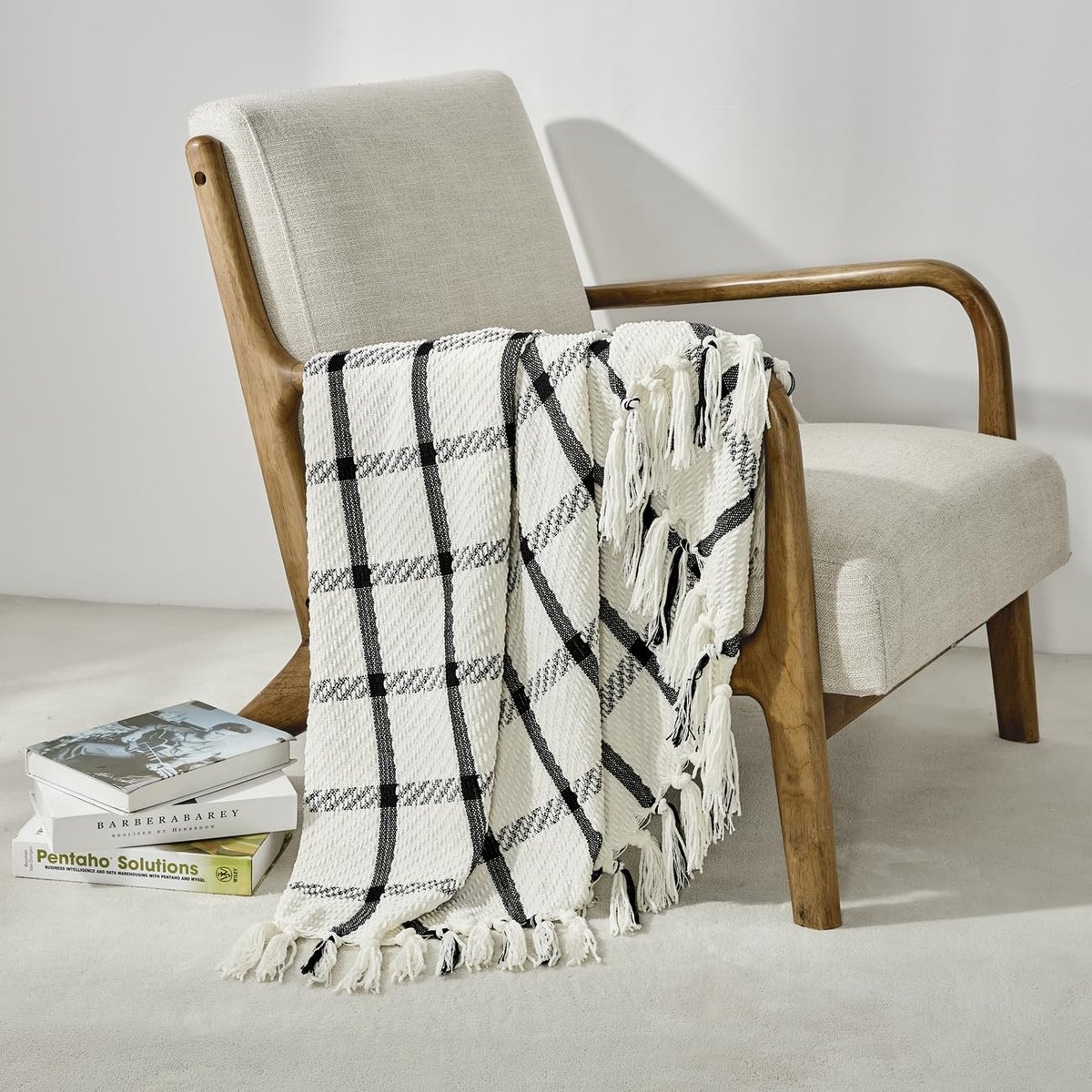 Dailygoods - Dailygoody - Lichtgewicht ademende plaid - Zachte woondeken voor bank en bed - 127x152 cm - Imitatie kasjmier zwart-wit - Perfect voor loungen - Warm ..