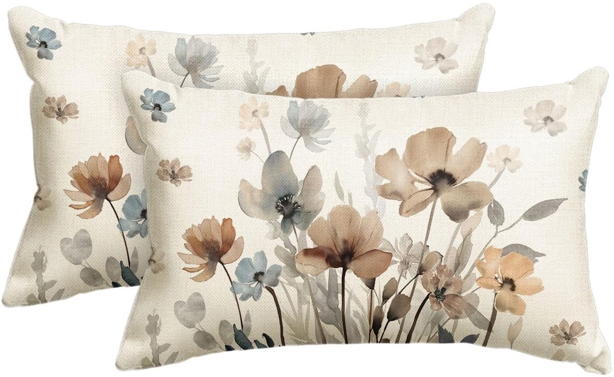 Dailygoods - Dailygoody - Kussenslopen - Decoratieve kussenslopen - Bruine klaproos - 30 x 50 cm - Voorjaar - Geschikt voor woonkamer, slaapkamer, kantoor