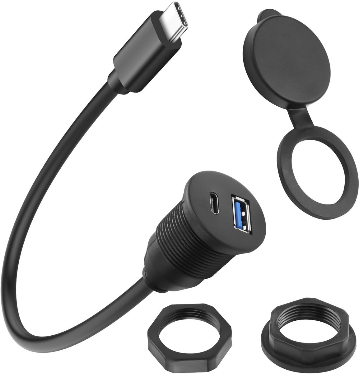 Dailygoods - 2-in-1 USB C naar USB C en USB 3.0 Adapter met Korte Kabel