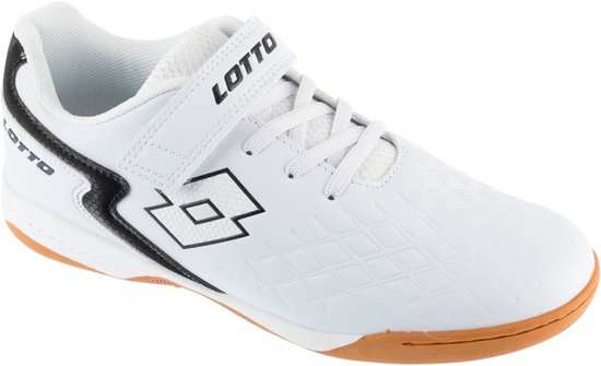 Witte Lotto schoen met klittenband en veters, met zwarte accenten.