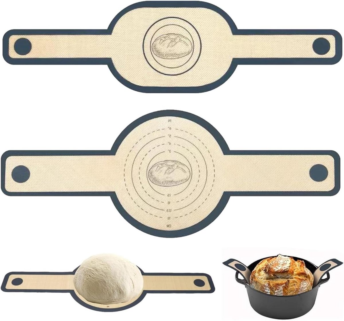 Siliconen Bakmatten - Broodbakmatten - Bakken in Oven - Met Lange Handgrepen - Set van 2 - Zwart