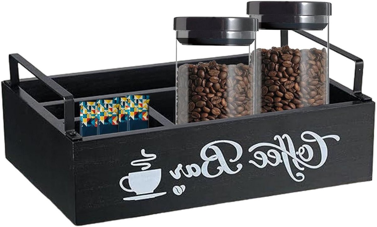 Koffie Opbergrek - Koffiebar Station - Koffie Voorraad - Vier Vakken - 1.75 Pond - Houtkleur