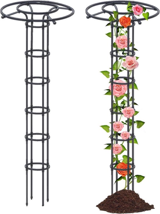 Foto: Metalen tuin toren plantensteun kooi planten ondersteunen stapelbaar ontwerp 210 cm zwart