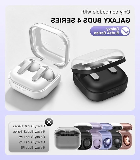 Duurzame en Schokbestendige Beschermhoes voor Samsung Galaxy Buds 4 Pro en Buds 4 met Schoonmaakpen en Haak, Transparant Wit, Volledige Bescherming voor Dames en Heren — afbeelding 3