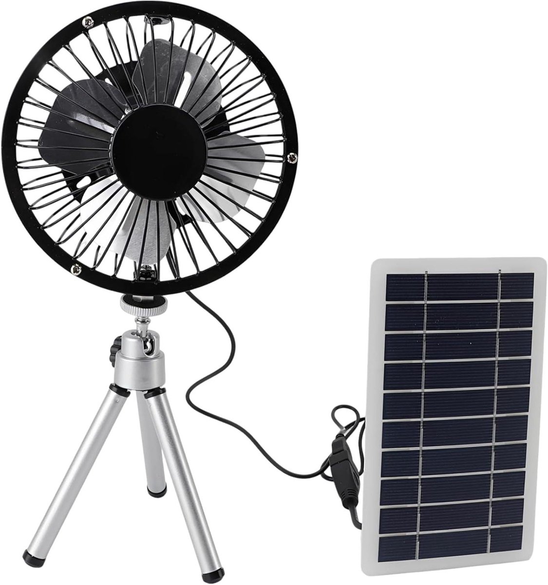 Ventilator op zonne-energie - Draagbare koeler - Buiten comfort - Met afneembaar statief - 14 cm diameter - Zwart