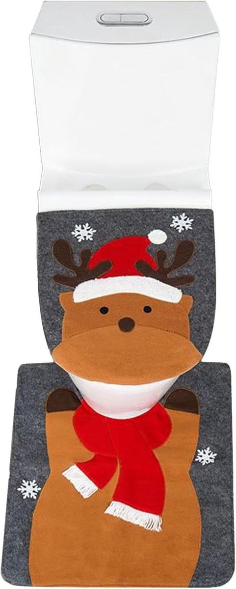 Toiletbrilhoes Set - Badkamer Decoratie - Feestelijke Aankleding - Zachte Flanel Stof - 2 Delig - Kerstprint