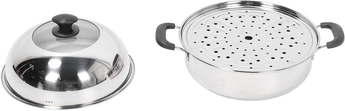 Stoompan - Kookgerei - Gezond Koken - Verdikt RVS - 32 cm - Zilver