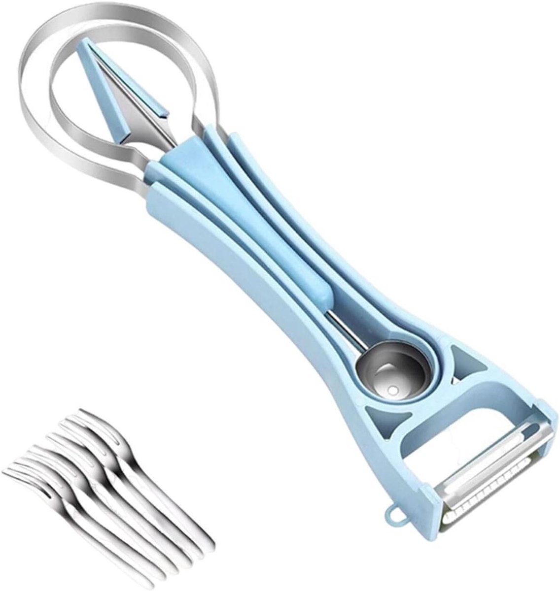 Multifunctionele Melonschep - Fruit Snijset - Keuken Hulp - 6-in-1 Gereedschap - 255 cm - Blauw