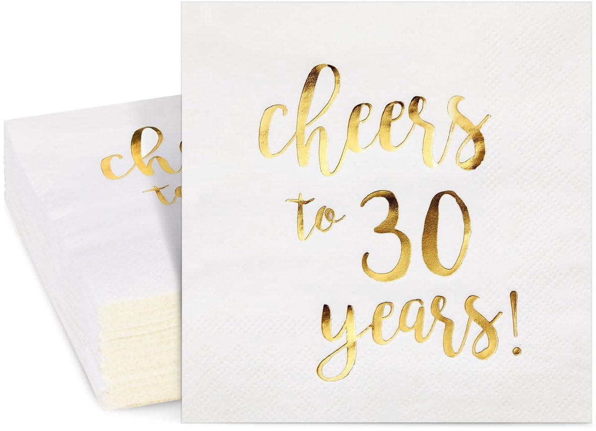 Dailygoods - Dailygoody - 50 Pakket Cheers to 30 Years Napkins - Papieren Servetten - 3-laags - Wit en Goud - Verjaardagsdecoraties - Perfect voor Jubileumfeest - ...