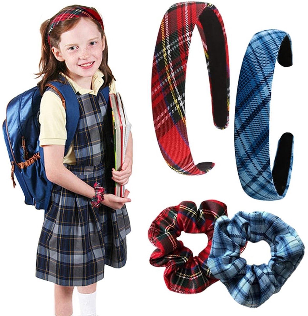 Dailygoods - Set van 2 Tartan Hoofdbanden met Scrunchies