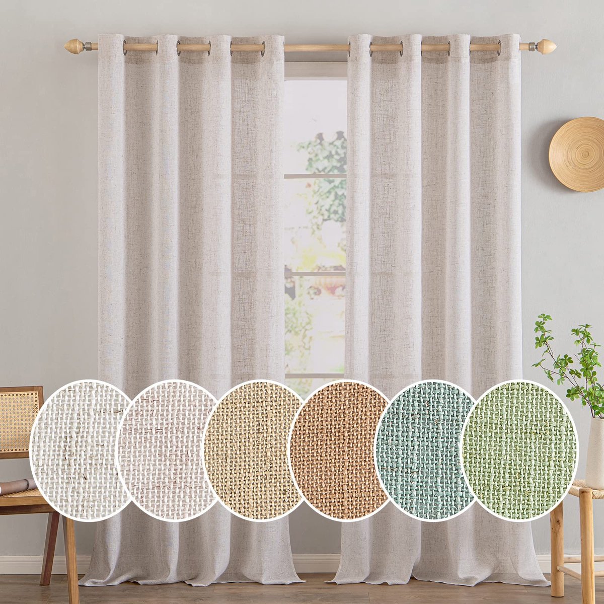 Dailygoods - Set van 2 Doorshijnende Linnen Gordijnen voor Balkondeuren