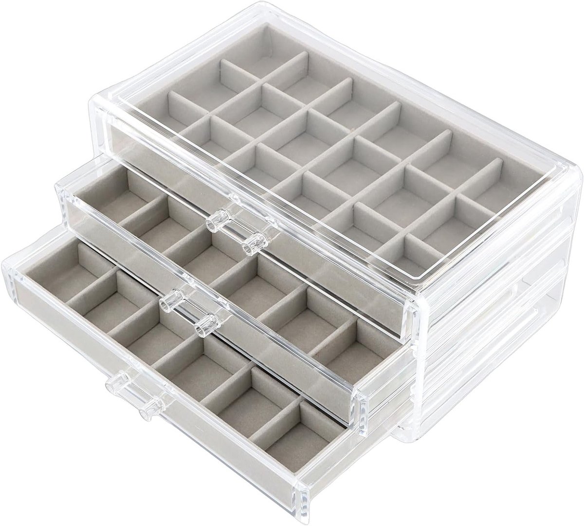 Sieradenopbergdoos van transparant acryl met 3 lades, ideaal voor oorbellen en accessoires organiseren