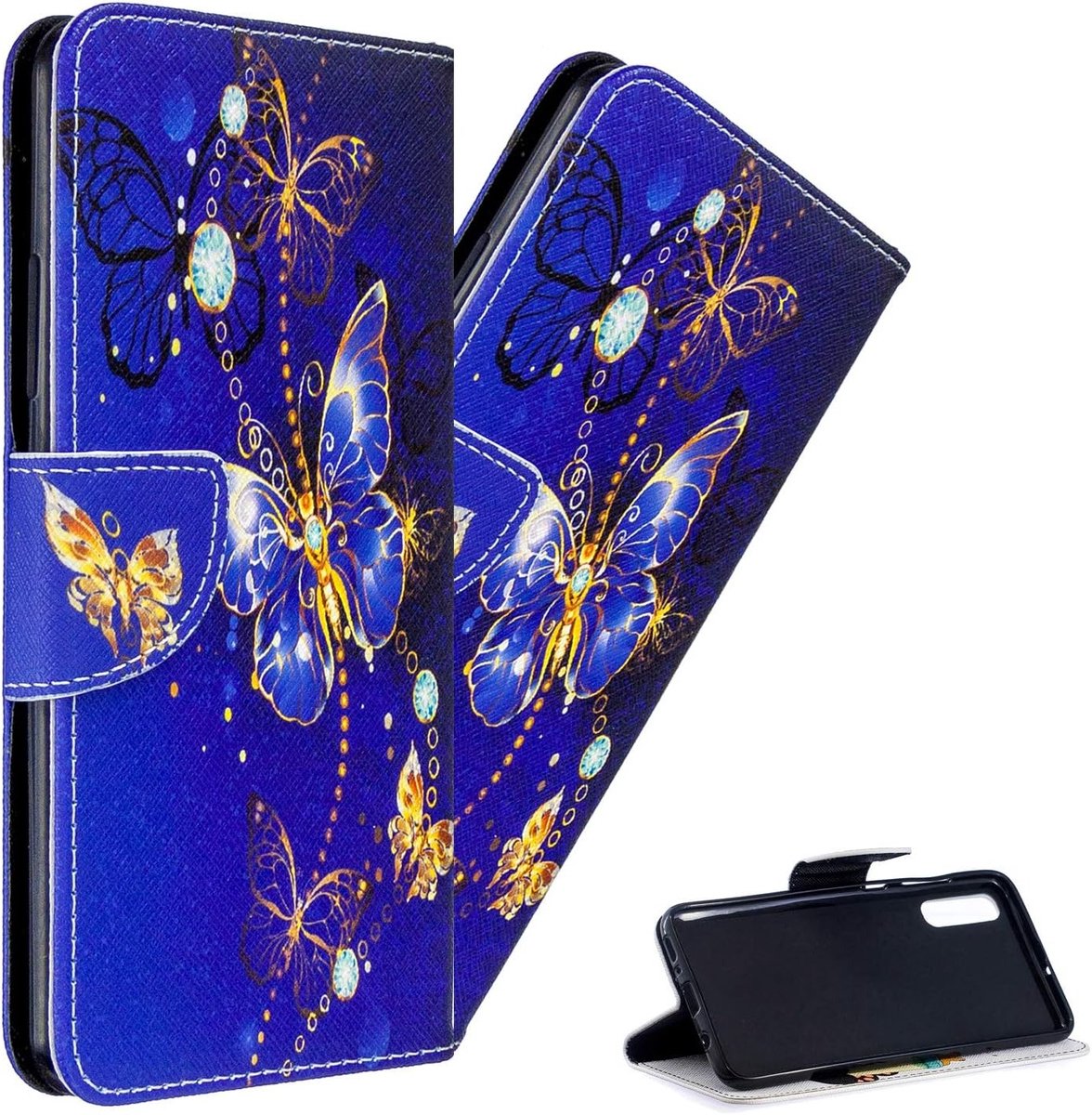 Kleurige Vlinder PU Leren Flip Notebook Wallet Case met Magnetische Stand en Kaartsleuven voor Smartphones