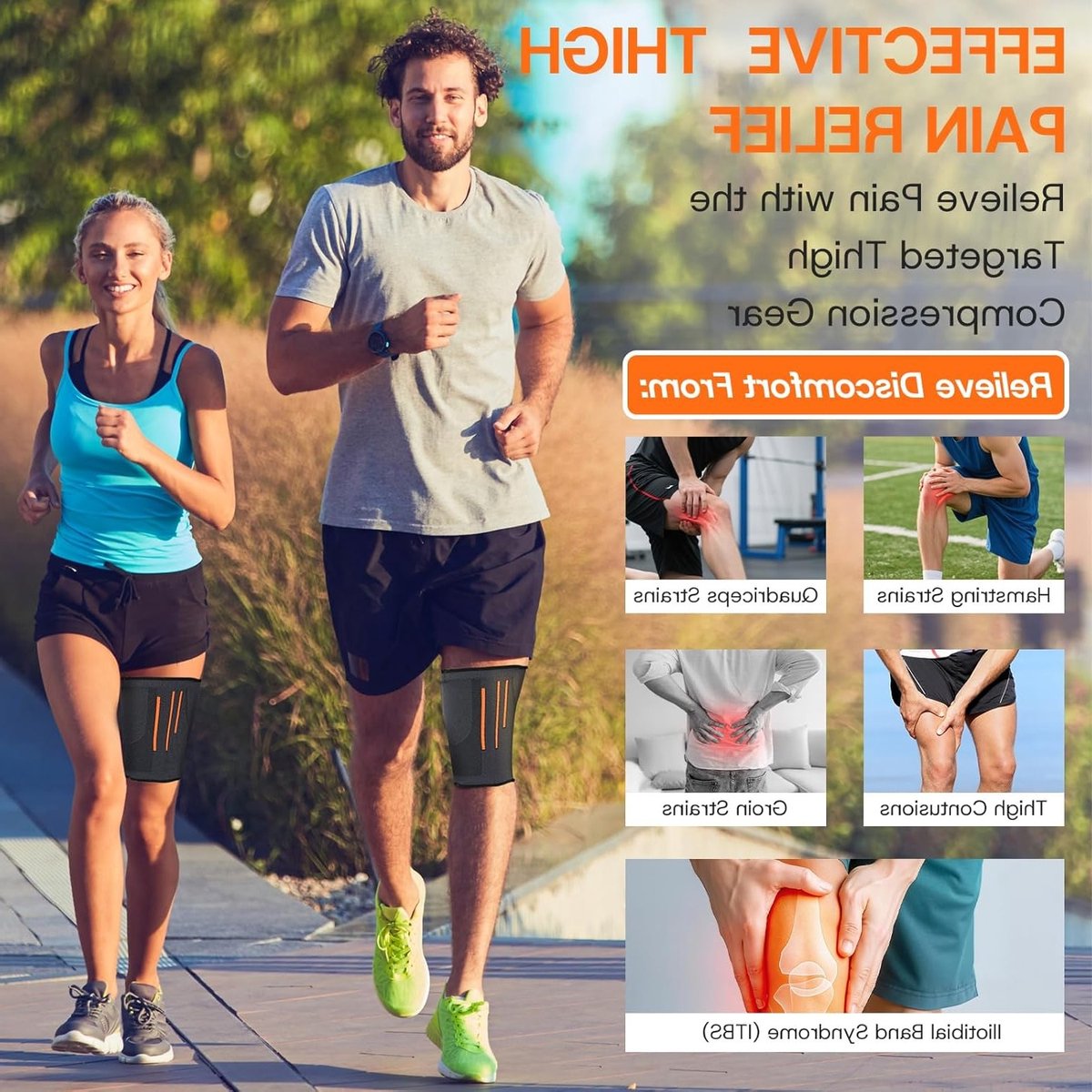 Thigh Compression Cuff voor Sport en Herstel, Elastische Dijenband voor Mannen en Vrouwen, 2-Pack (Donkergrijs, 2XL)