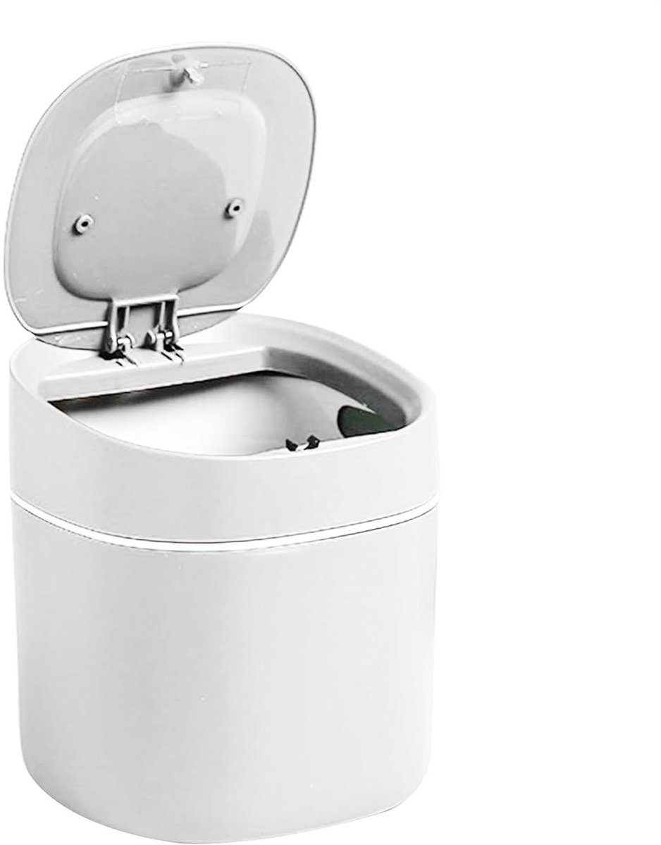 Bureau Prullenbak - Kleine Afvalemmer - Netjes Blijven - Drukknop Deksel - 15.5 cm Hoog - Grijs