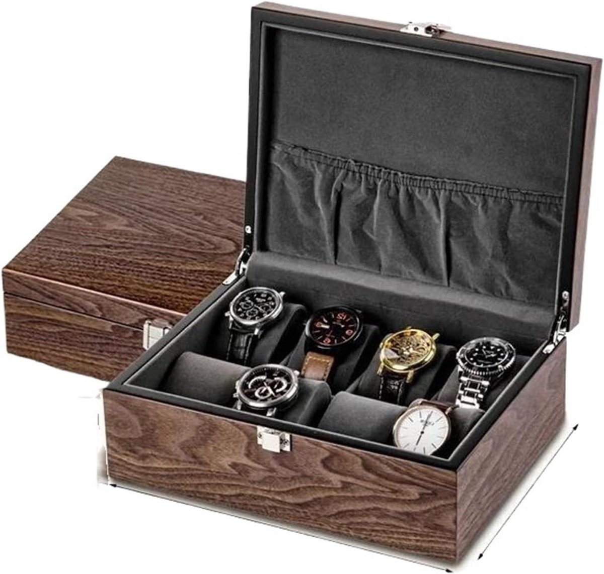 Sieradendoos Horloges Kast - Opbergdoos Vitrine - Sieraden Organiseren - Walnoot Houten Vakmanschap - 30x21x10 cm - Walnoot