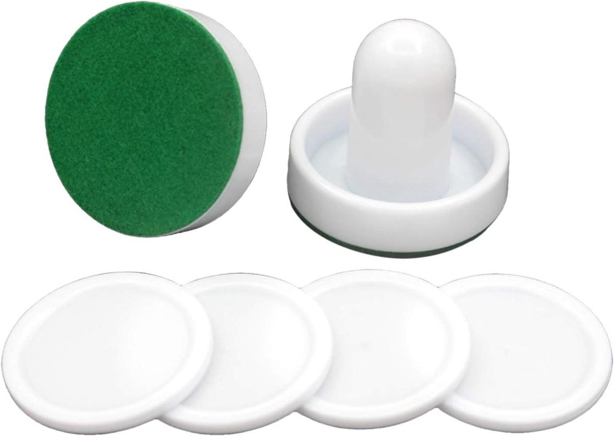Airhockey Accessoires - Puck Set - Thuis Spelen - Beschermt Tafelblad - 2 Pushers 4 Pucks - Wit