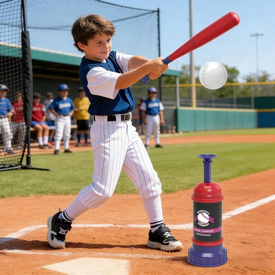 Honkbalset Kinderen - Trainingsmachine Slag - Sport Oefenen - Automatische Balwerper - 3 Ballen - Rood — afbeelding 3