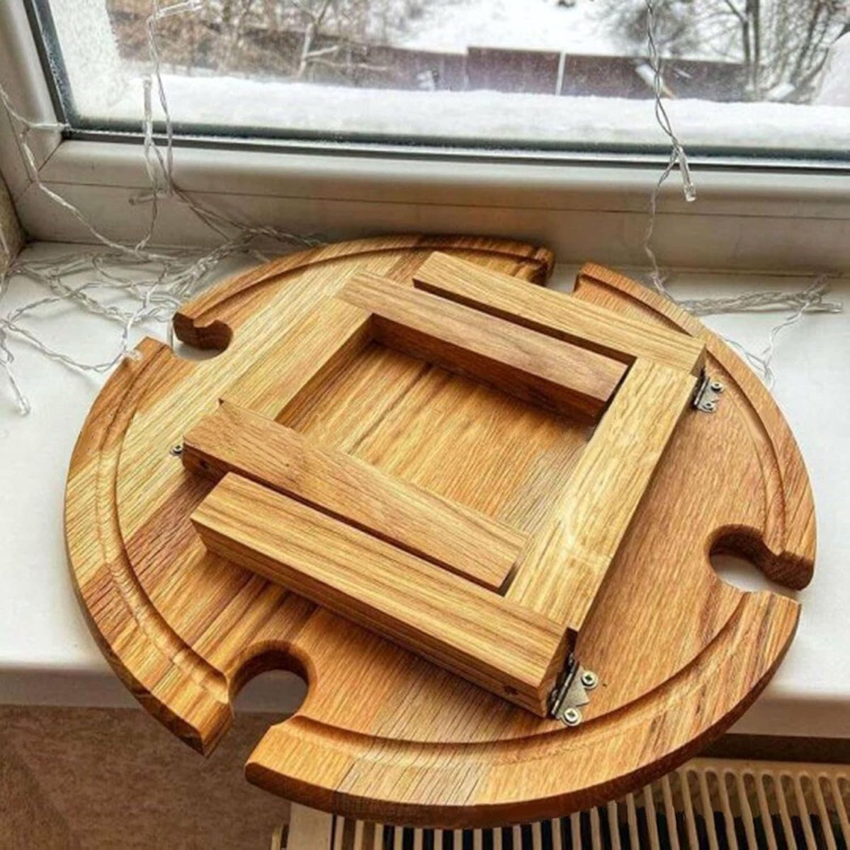 Opvouwbare Tafel - Houten Buitentafel - Picknicken en Kamperen - Met Wijnglas Houder - 30x16CM - Houtkleur — cadeau in Cadeau-ideeën - foto 2