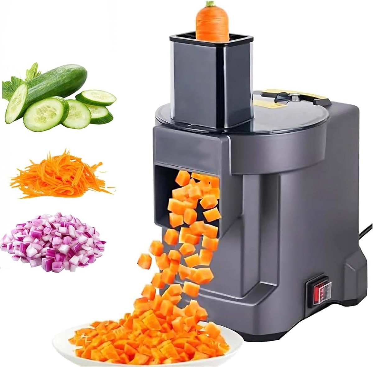 Elektrische Keukenmachine - Groentehakker Slicer - Snel Maaltijden Maken - Verschillende Snijvormen - 37 cm Hoog - Zilver