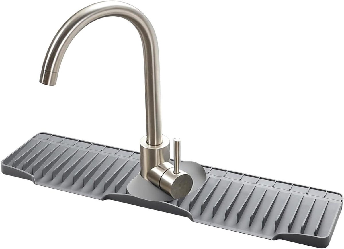 Kraanmat - Spatbescherming - Keuken Organiseren - Zelfdrainerend Ontwerp - 70 cm Lang - Grijs