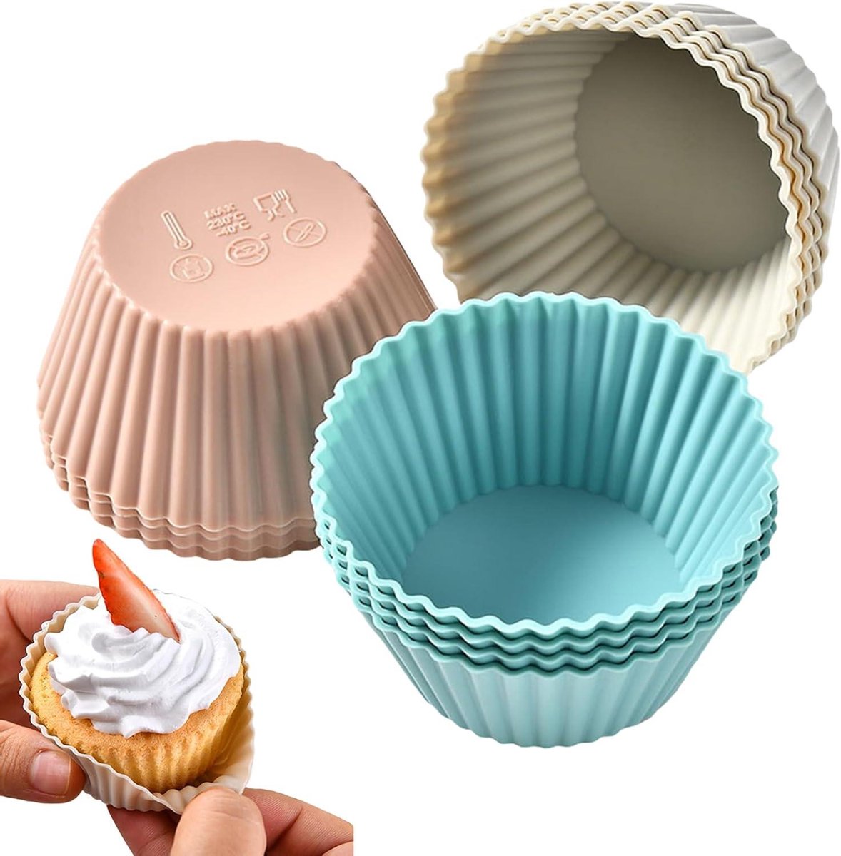 Bakvormen Set - Cupcake Vormen - Taarten Bakken - Herbruikbaar Siliconen - 12 Stuks - Mix