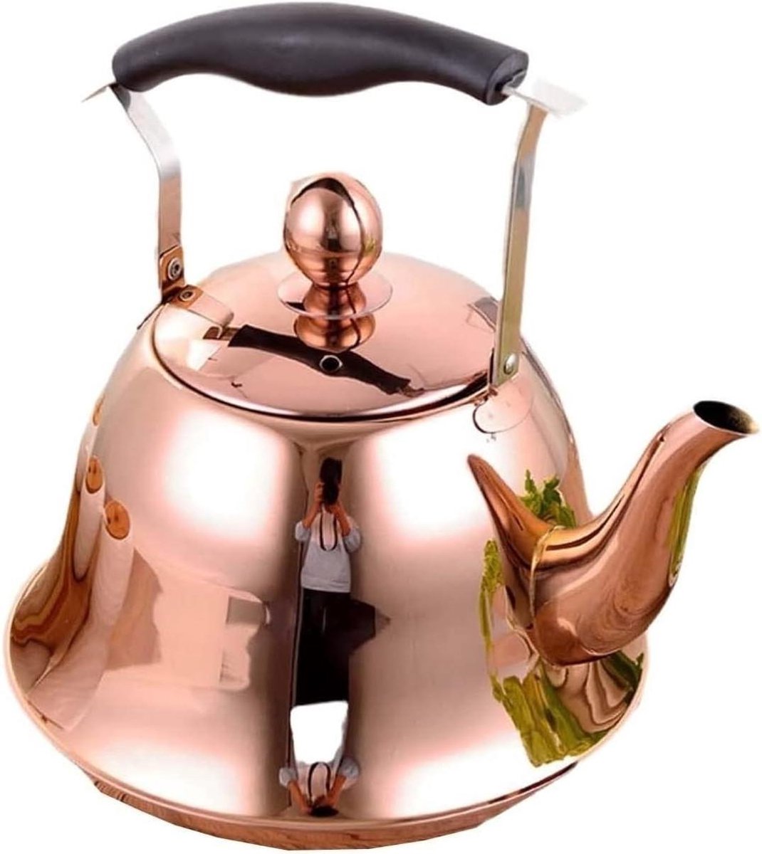 Waterkoker Met Fluitje - Theepot Kookpan - Water Koken - Roestvrij Staal - 2 Liter - Rosé Goud