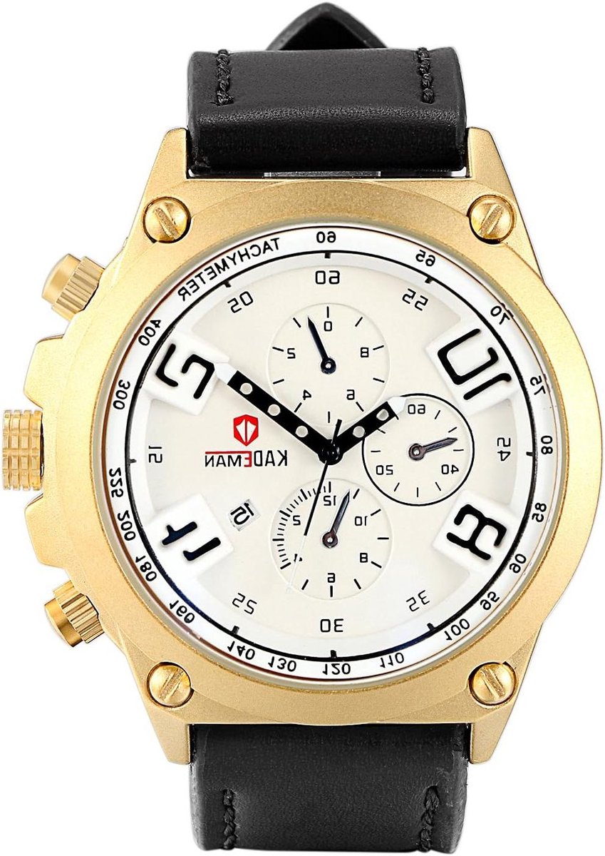 Heren Horloge - Leren Band - Dagelijks Gebruik - Automatische Datum - 4.5 cm Kast - Zwart