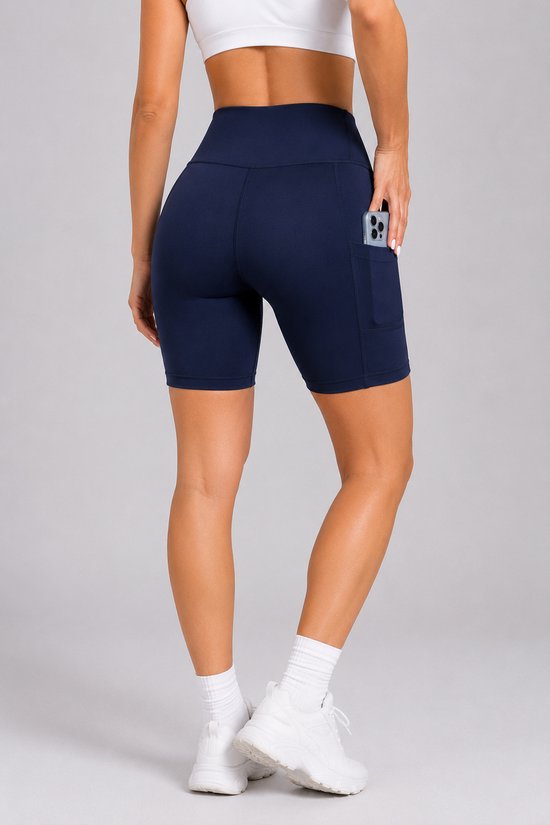 SparkNine Softflow korte sportbroek - dames short - met zakken - XS - donkerblauw - half lang - super zacht materiaal van Merkloos — afbeelding 5