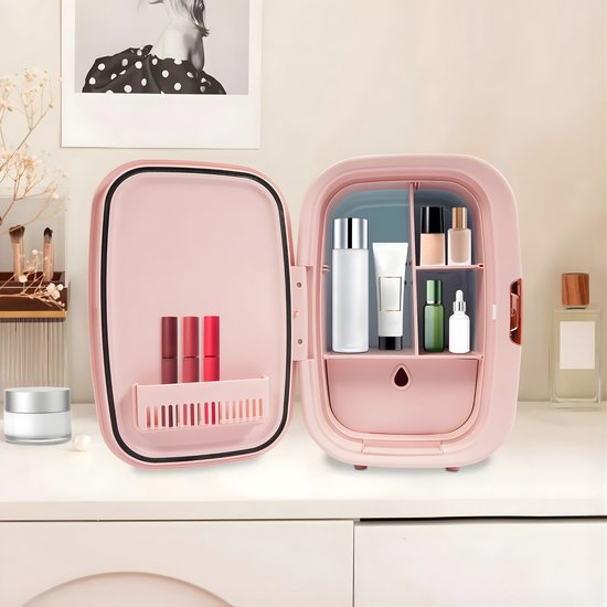 Cosmetica Koelkast 12L - Beauty Fridge - Compacte Make-up Koelkast - Voor Lippenstift en Huidverzorging - Voor Slaapkamer en Kantoor - Roze van Happiq — afbeelding 3