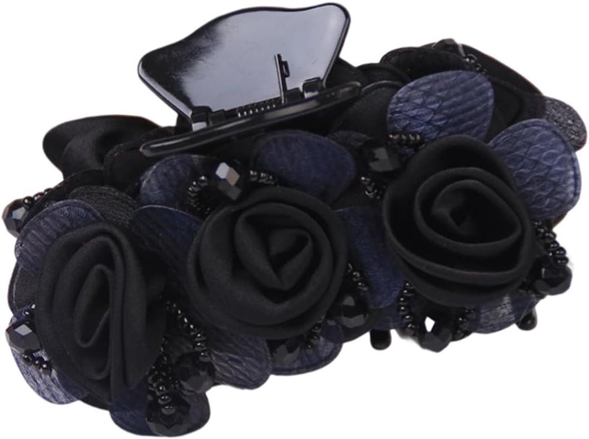 Haar Clip Decoratie - Grote Klem - Haar Stijlen - Modieuze Bloemstijl - 8 cm - Zwart