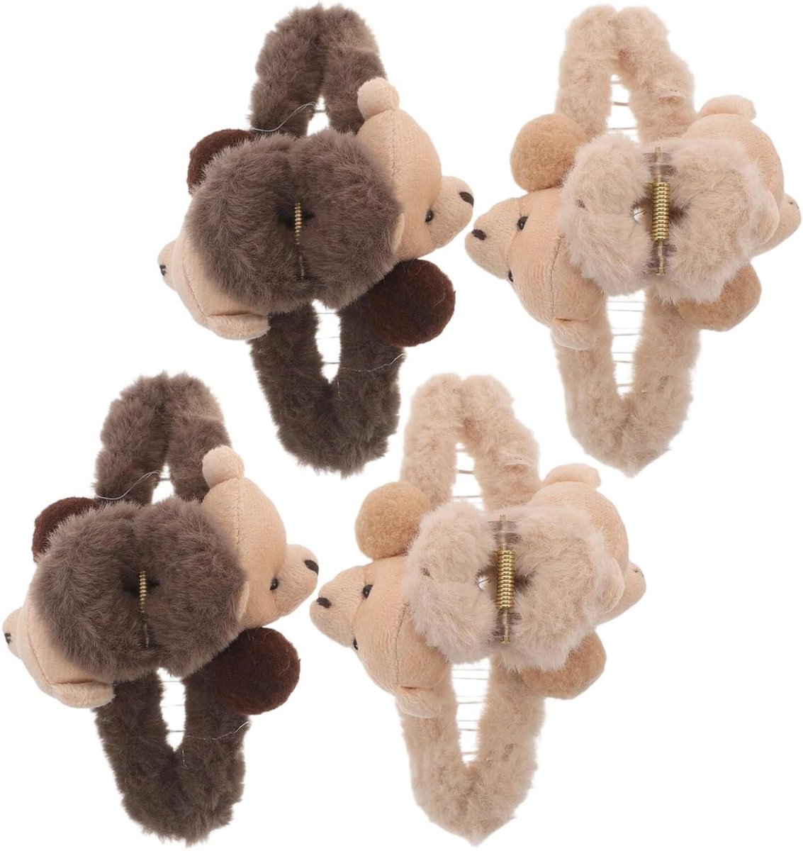 Haarklemmen Pluche - Berenklauw Clips - Haar Styling - Antislip Grip - 4 Stuks - Bruin Kaki