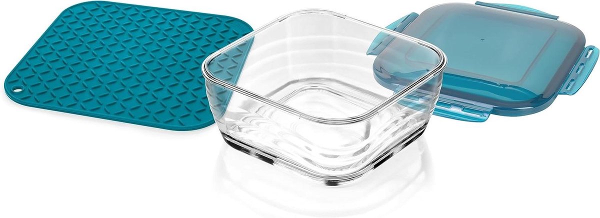 Glazen Kom Set - Opslag Containers - Oven Gerechten - Lekvrij Sluitend - 2.8 Liter - Blauw