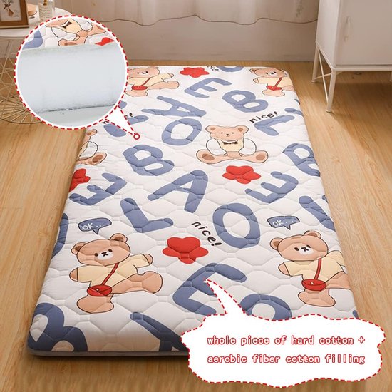 Generic Japanse futonmatras voor kinderen opvouwbare vloermatras twin tatami mat dun slaapmatras Japans vloerbed op ware grootte oprolbare matrasbeschermer met antislipbodem,Cute,100x200cm(39 * 79in) — afbeelding 3