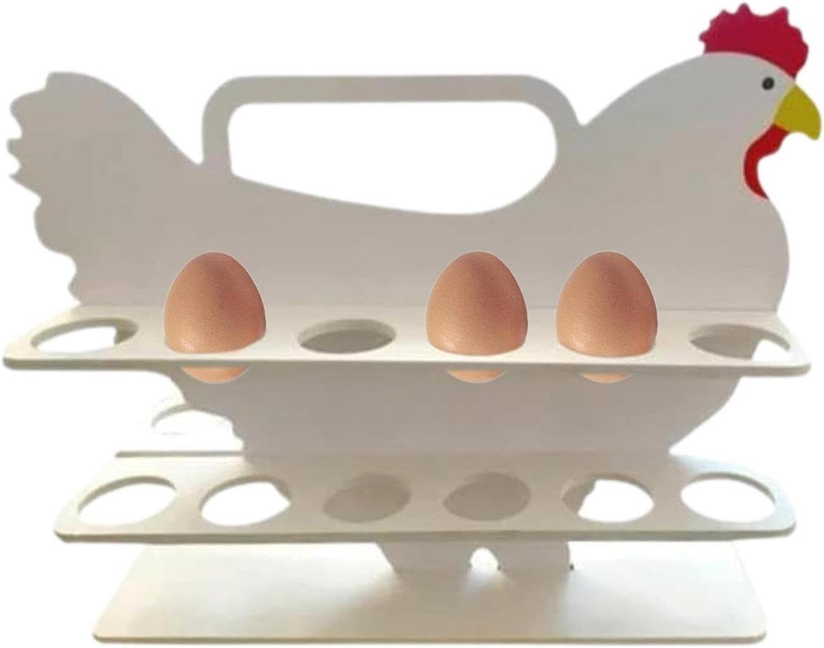 Houten eierrek - Kippenhouder - Keuken organiseren - Creatief ontwerp - 24 eieren - Wit