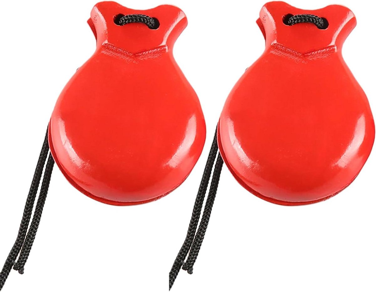 Houten Castagnetten - Percussie Instrument - Muziek Leren - Natuurlijk Hout - 2 Stuks - Rood